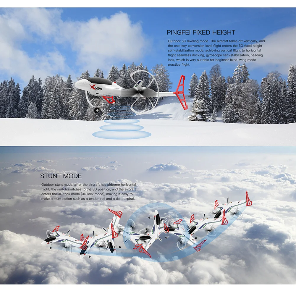 X420 FPV 2,4G 6CH Самолет мини-Дрон игрушки EPP RC самолет 3D передатчик наружная посадка дети Аэробика вертикальный взлет