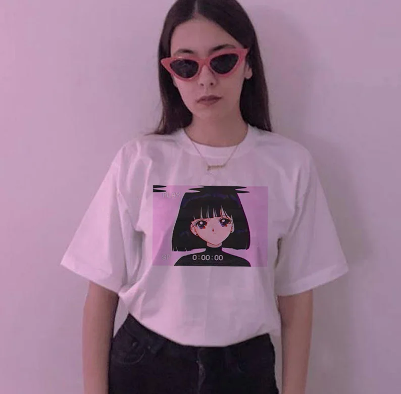 vaporwave aesthetic t shirt women korean grunge ulzzang tshirt kawaii 90s harajuku t-shirt female streetwear japanese top tee