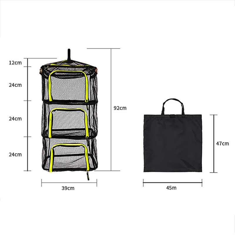 Outdoor Drying Rack Net 4 Layer Collapsible Mesh Hanging Vegetable Fish Dryer With Zipper For Camping Fishing