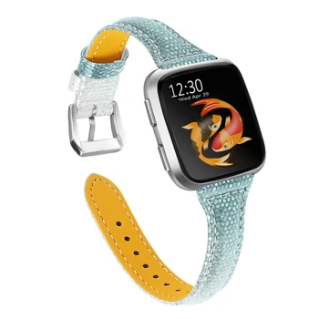 

Watch Band Compatible With / For Fitbit Versa 2 /Fitbit Versa Lite And SE/Fitbit Versa, Slim Thin Genuine Leather Strap Bracelet