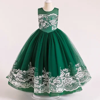 

Flowers Dress for Girls Embroidery Wedding Princess Children Tailing Prom Girls Dresses Tutu Host Flower Party Kids Clothes