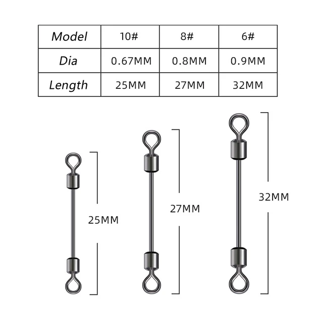 200pcs Quick Clip Long Ball Bearing Swivels Fishing Hook Connector  25mm-32mm Rolling Swivel Fishing Accessories