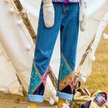 Длинные штаны с вышивкой для Для женщин брюки из джинсовой ткани Прямые джинсы размеры s-xl четыре сезона высокое качество