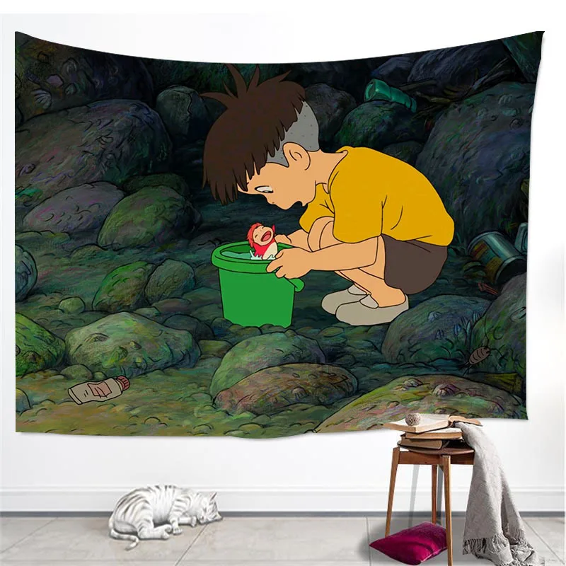 Ponyo on the Cliff Golden Fish Printed Tapestry Art Wall Hanging Tapestries Bedspread Throw Home Decor - Цвет: Style 14