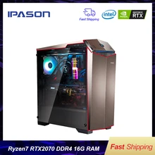 IPASON игровой пк AMD 8-ядерный R7 2700 RTX2070 8G DDR4 16G ram 256G SSD с водяным охлаждением настольные компьютеры в сборе игровые ПК
