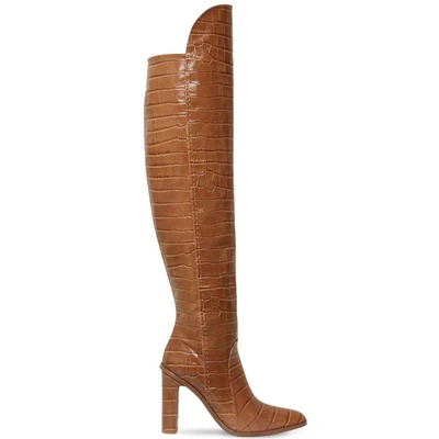Prova Perfetto, женские зимние ботинки с узором «крокодиловая кожа», сексуальные ботфорты с острым носком, модная женская обувь, большой размер 43 - Цвет: brown