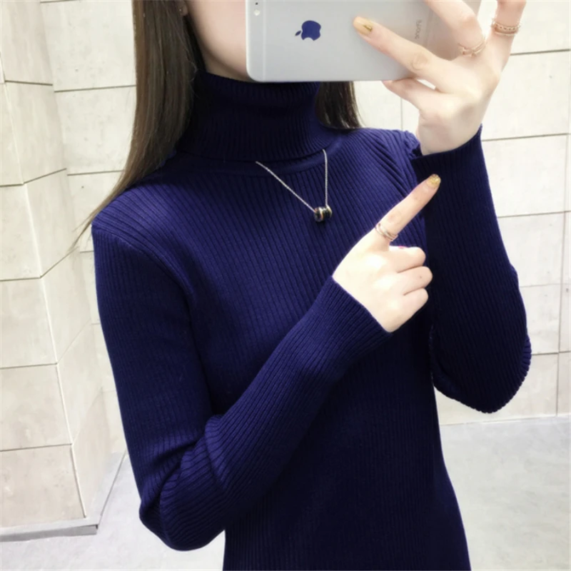 2020 Spring Sweater Fashion Autumn Winter Mid-length Pullover New Knitted Dress  Bottoming Shirt Package Hip Turtleneck Sweater