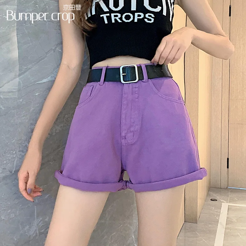 purple high waisted denim shorts