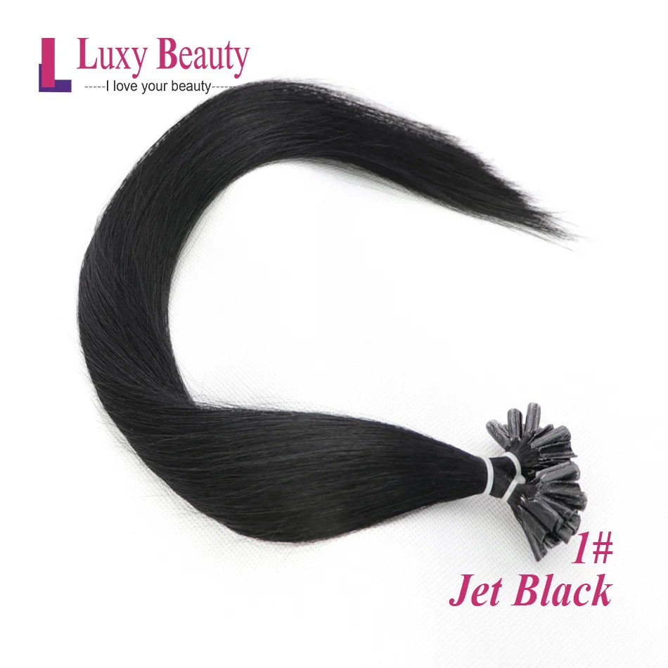 LuxyBeauty волосы Remy Nail 0,6 г/шт. 14 дюймов, накладные волосы, прямые волосы, кератиновые человеческие волосы, 8 цветов - Цвет: #1
