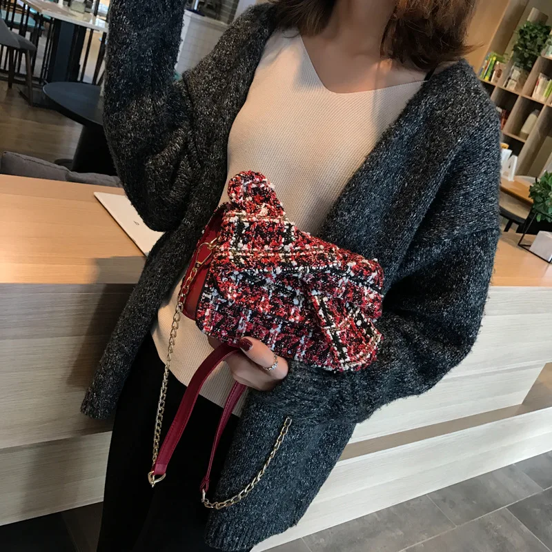 

Woolen Square Sling Bag Bow Sweet Ladies' Shoulder WOMEN'S Bag