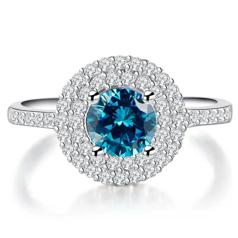 Bague Ringen, серебро, 925, кольцо для женщин с круглым синим сапфиром, драгоценным камнем, цирконием, серебряные ювелирные изделия, для помолвки, для женщин, вечерние, подарки