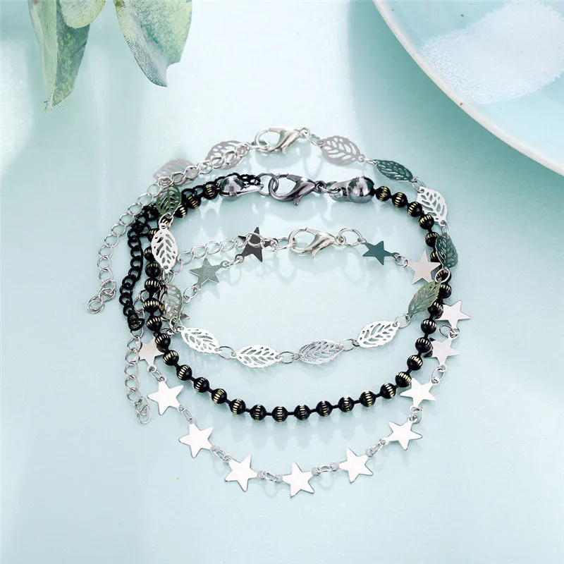 Wukalo Boho стиль звезда лист ножной браслет Мода Многослойные ноги цепи Шарм бусины лодыжки браслет для женщин пляжные аксессуары подарок