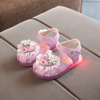 

Children Shoes New Summer Pu Leather Flower Led Children Sandals Sneakers First Walkers Girls Antiskid Shoes Size 21-30 D22