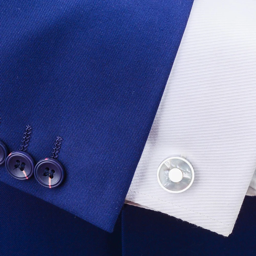 LAIDOJIN Luxury Round Sea Shell Cufflinks lawyer Gift French Men's Shirt Cuff link Husband Gift Silver-plated Wedding cufflings