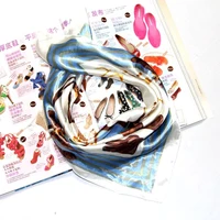 New Square Scarf Hair Tie Band Women Elegant Small Vintage Skinny Scarf Retro Head Neck Silk Scarf Print Scarves 5