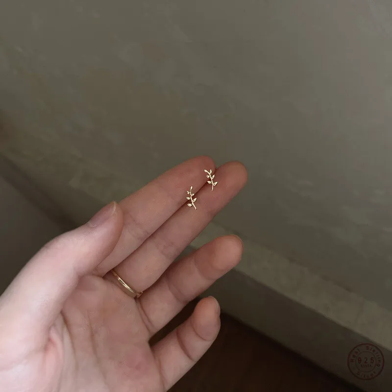 14k Gold Earrings Jewelry Olive-Branch 925-Sterling-Silver Sweet Student Women Cute Simple