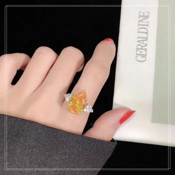 

S925 sterling silver fashion trend shining lady ring Pink yellow wedding ring free shipping Party Gift propose Pear shaped