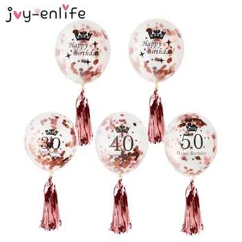 

Birthday Party Decorations Adult 5pcs 30/40/50th Happy Birthday Confetti Balloons Rose Gold Tassels Anniversary Party Supplies