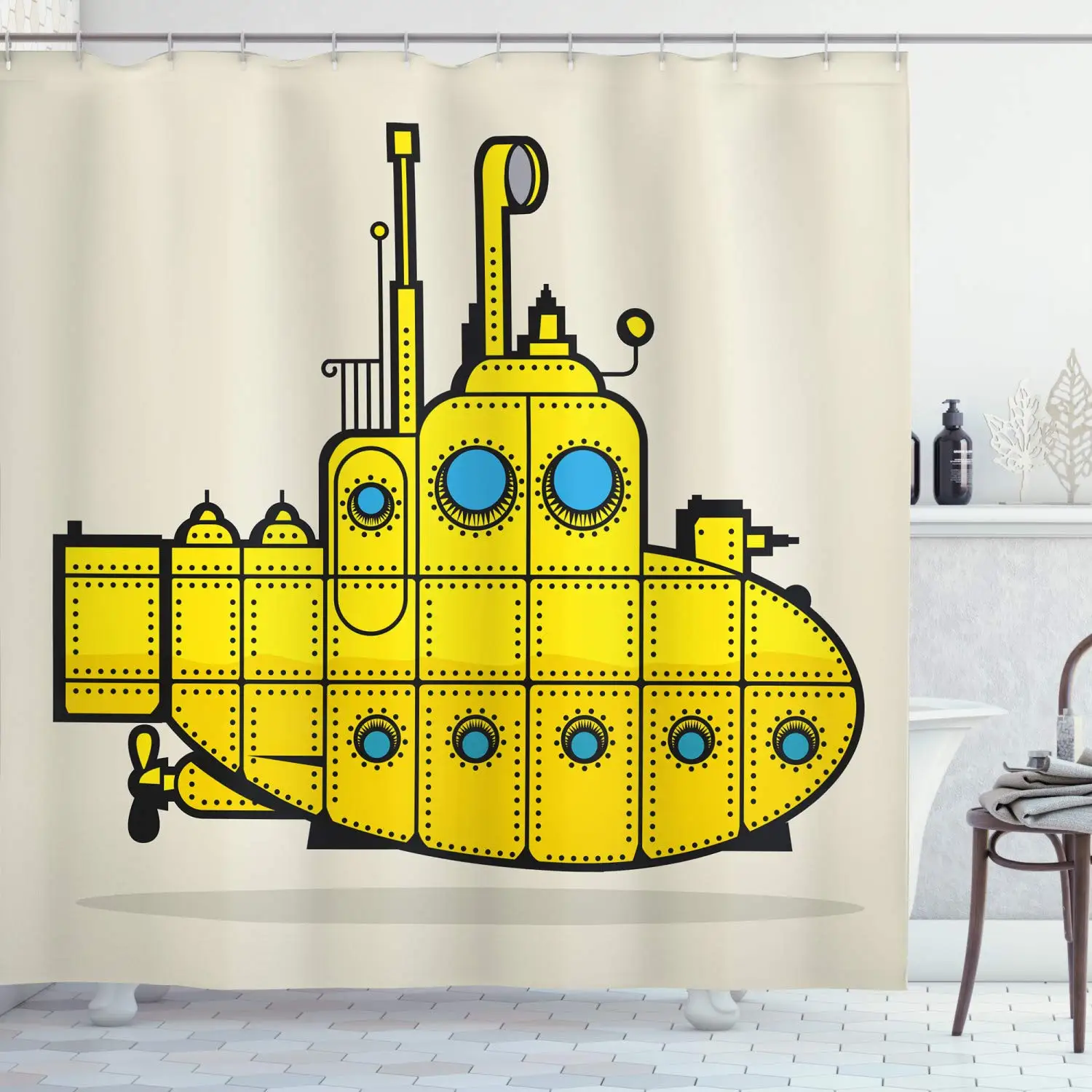 Submarine Shower Curtain Retro Grunge Marine Vessel Industrial Nautical