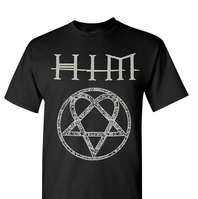 

O Neck T Shirt Men Him H I M Ornate Heartagram Logo Mens Black T Shirt Ville Valo Mikko Lindstrom