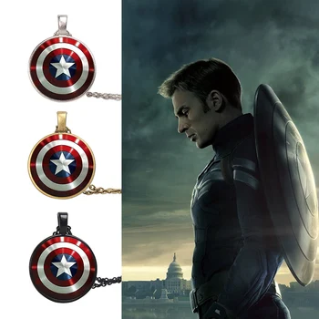 

Captain America Shield Necklaces for Women Men The Avengers 4 Endgame Star Glass Pendant Necklace Jewelry Accessories