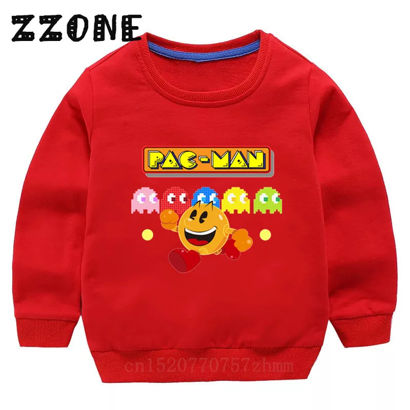 Детские забавные толстовки с капюшоном с принтом «Pacman» Детские свитшоты с героями мультфильмов «Pac-Man Eat Ghost» пуловер для малышей топы для девочек и мальчиков, осенняя одежда KYT5223