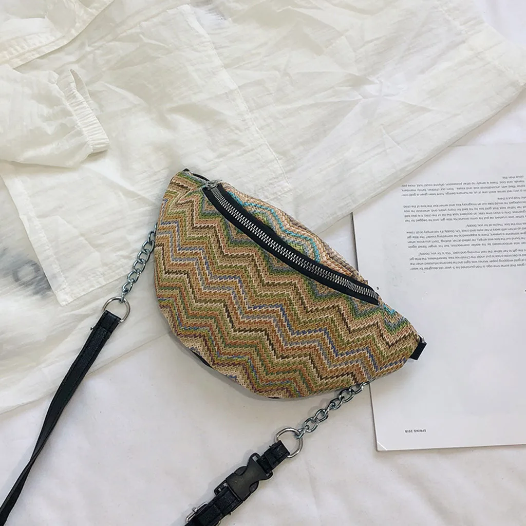Женская Полосатая ткацкая поясная сумка, Национальная уличная поясная сумка, сумки через плечо на молнии, соломенная нагрудная сумка, сумка для почек nerka damska