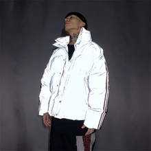 Нам Размеры светоотражающая лента 3M парки Для мужчин пальто Зимняя Утепленная стеганая куртка уличная ночное куртки-пузырь пальто флуоресцентная Костюмы DG460