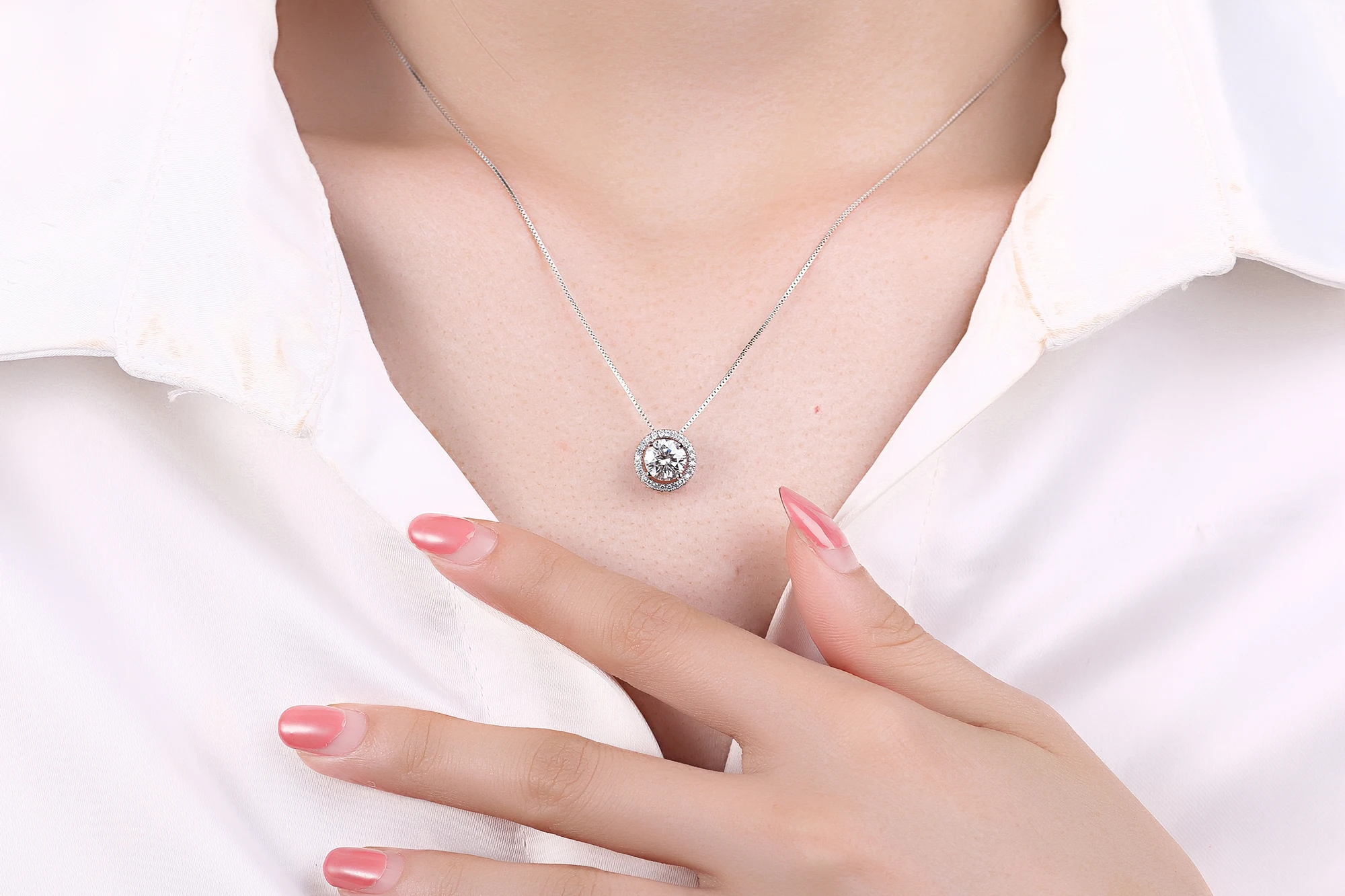 Poetry Of Jew Store Round Silver Moissanite Pendants 1ct D VVS Luxury Moissanite Weding Pendants for Women
