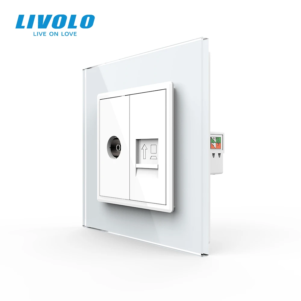 Стеклянная панель Livolo 7 цветов настенная розетка для компьютера и телевизора детской розетки/12/13/15 без