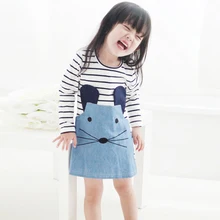 Платья для маленьких девочек; Полосатое лоскутное платье с длинными рукавами и героями мультфильмов; милая детская одежда с мышкой для девочек; детское платье для девочек