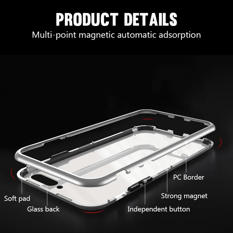 Металлический магнитный адсорбционный чехол для Xiaomi Redmi Note 5 6 7 Pro mi 8 9 se Lite mi 9t Pro Red mi 7 7A K20 Pocophone F1 стеклянная крышка