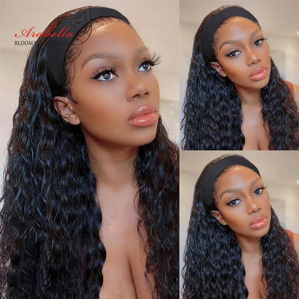 Headband Wig Human-Hair Water-Wave Remy-Arabella Women Brazilian 