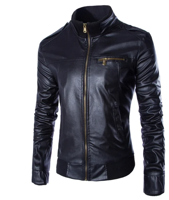 Мужские кожаные куртки высокого качества, Классическая мотоциклетная куртка, Мужская куртка из искусственной кожи, мужская куртка - Цвет: black