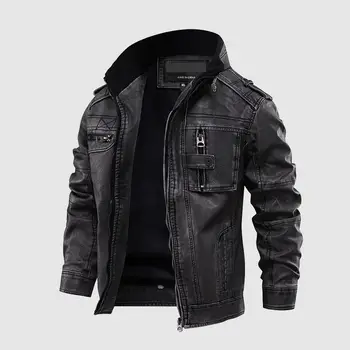

Supzxu Mens Leather Jackets Motorcycle Stand Collar Zipper Pockets Male US Size PU Coats Biker Faux Leather Fashion Outerwear