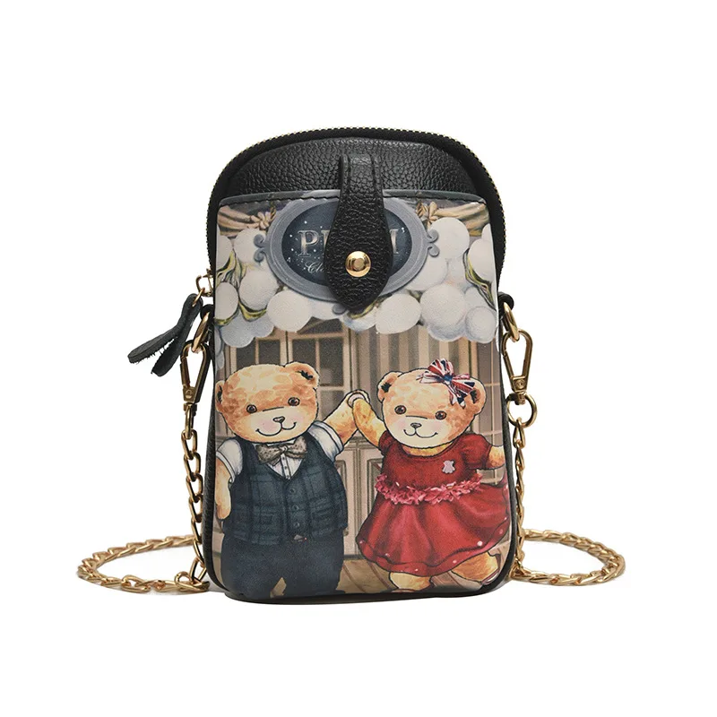 

Mini Chain Flap Bag Ladies Crossbody Messenger Bags With Cute Cartoon Printing Women Phone Bag