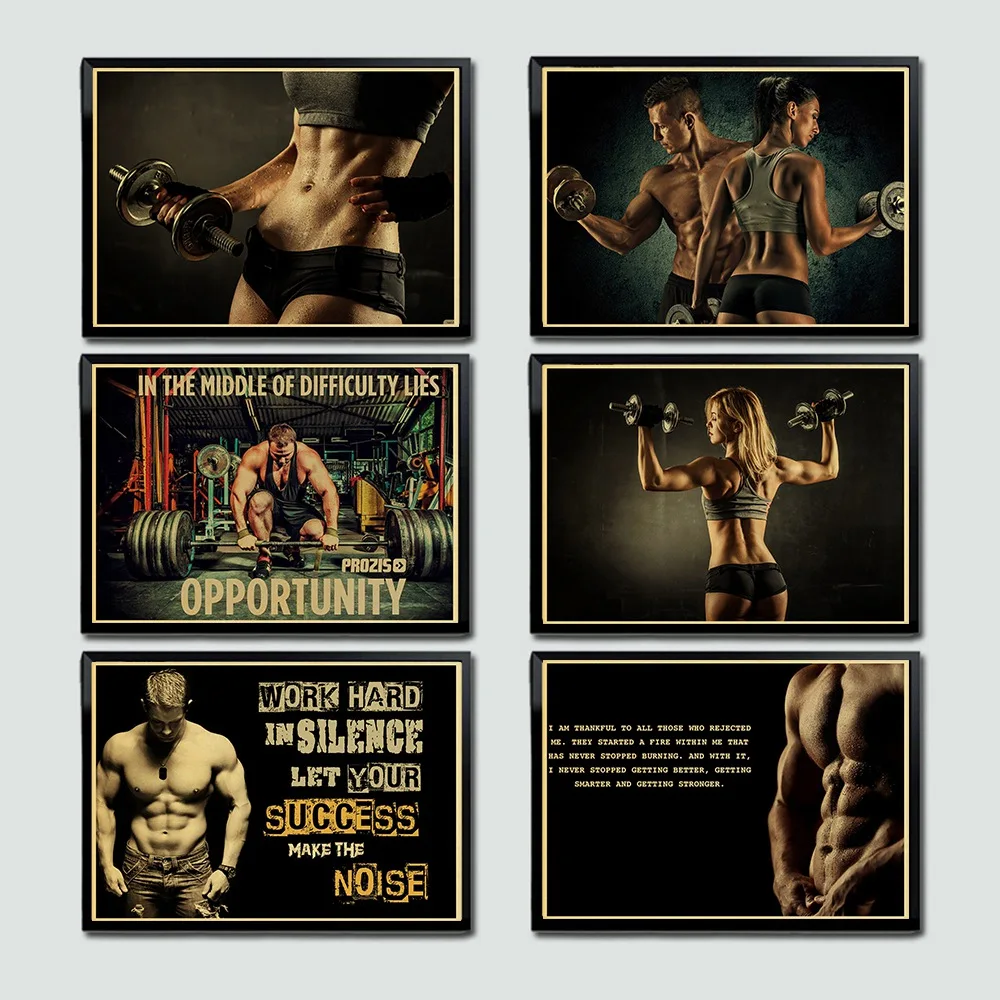 Bodybuilding Motivational Art Retro Poster Kraft Paper Vintage P