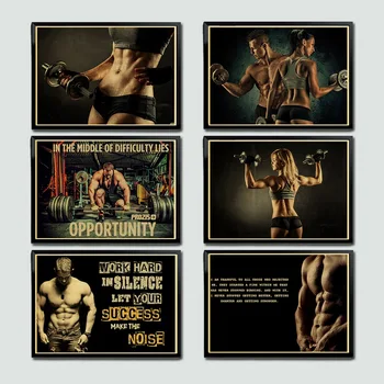 

Bodybuilding Motivational Art Retro Poster Kraft Paper Vintage Posters Fitness Exercise Wall Pictures Gym Room Decor