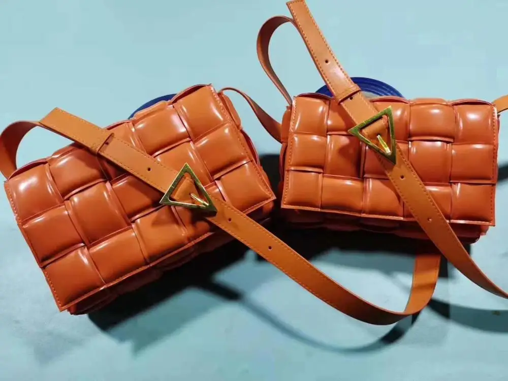 

by H 2020 Spring Newest Skyblue Padded Square Handbag Genuine Leather Braid Messenger Bag Crossbody Metal Clousre Shoulder Bag
