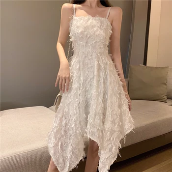 

new Women Lady's Sleeveless Suspender tassel Irregular Dress Summer Dress Camisole Buttock elegant sexy vestido mujer