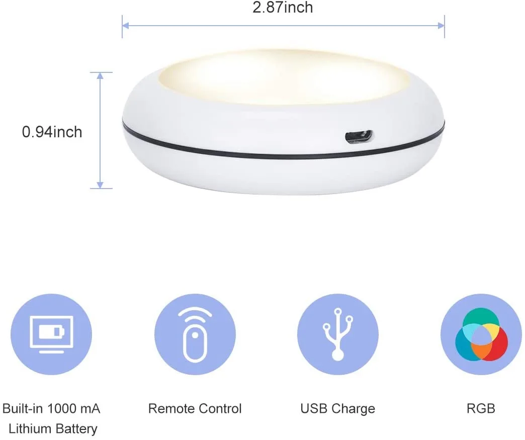 LED Cabinet Light USB charging  RGB 16 Color Puck Dimmable Under Shelf Kitchen Counter Lighting Remote Controller Night Lamp ► Photo 3/6