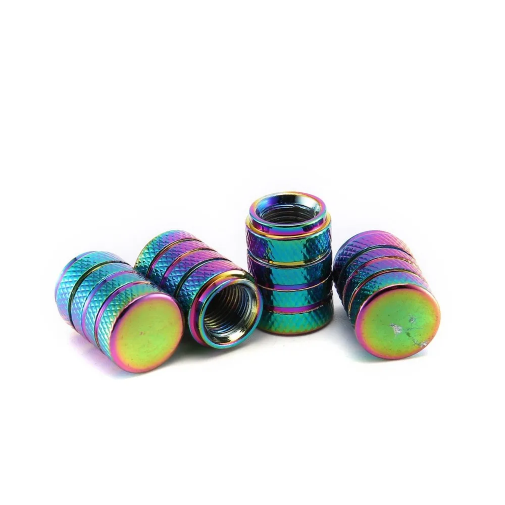 Rainbow Color 3 Groove Aluminum Style Car Wheel Tire Valve Car Wheel Valve Cover Caps Covers Motorcycle Bike Car Tires Styling Multicolor