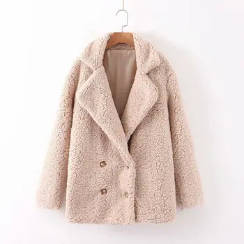 

Girl autumn and winter beige grainy fur coat 2019 new double-breasted lapel lamb hair style jacket ladies sweet cute student Kor