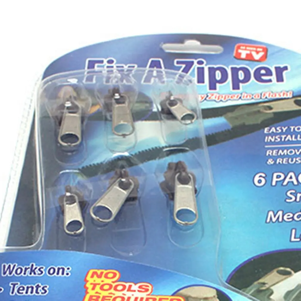 6 Pcs Universal Instant Fix Zipper Repair Kit Replacement Zip Slider Teeth Rescue Sewing Replacement 3 Sizes/Set Kit