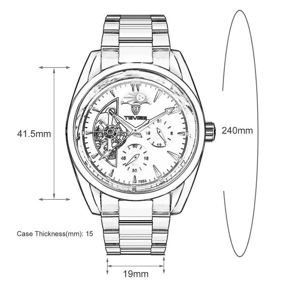 

TEVISE 795a Business Style Men Hollow Out Mechanical Wrist Watch Needle Calendar Waterproof Stainless Steel Wristwatch