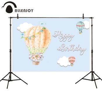 

Allenjoy Happy Birthday Backdrops Blue Sky Cloud Hot Air Balloon Photocall Background Baby Party Celebration Curtains Banners