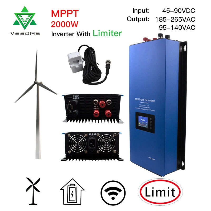 2000WMPPTWindPowerOnGridTieInverterPureSineWaveLimiter