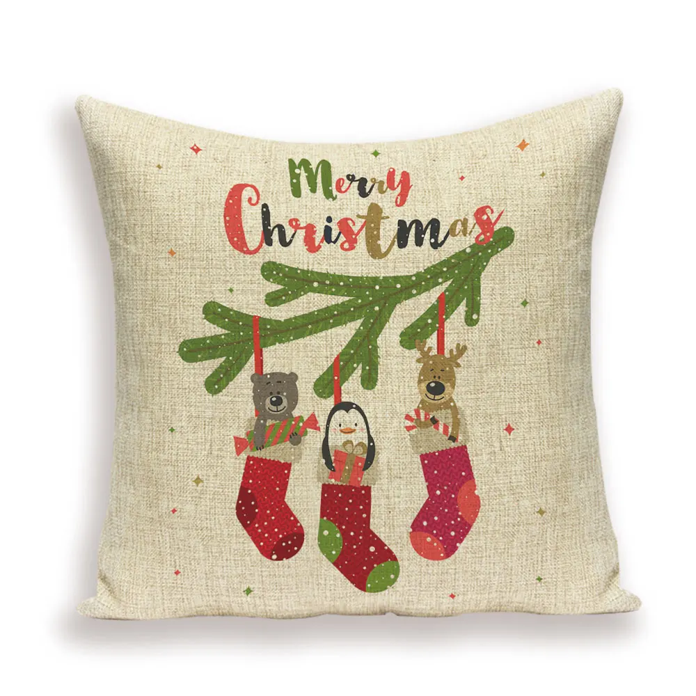 Merry Christmas Cushion Cover Christmas Tree Pillow Case Deer Linen Home Decoration Bed Pillow cases Pillows Cushions Cojin - Color: L1690-6