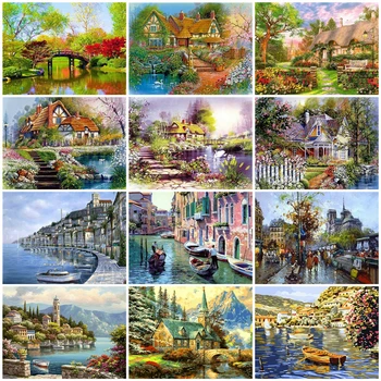 

HUACAN Oil Painting By Numbers House Hand Painted Paintings Scenery Art DIY Pictures By Number Drawing On Canvas Home Decor