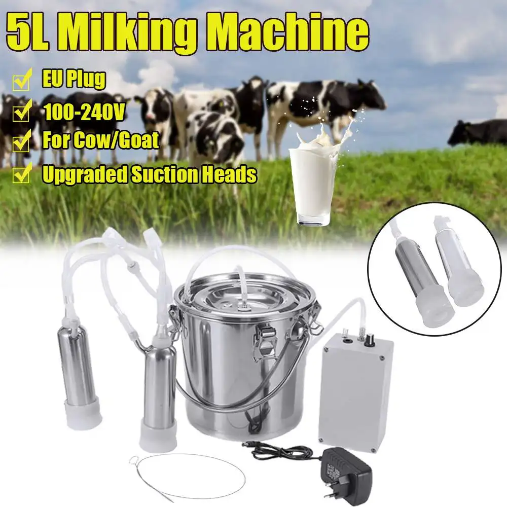 7L Stainless Steel Electric Vacuum Milking Machine Cow Sheep Goat  US Plug Home 